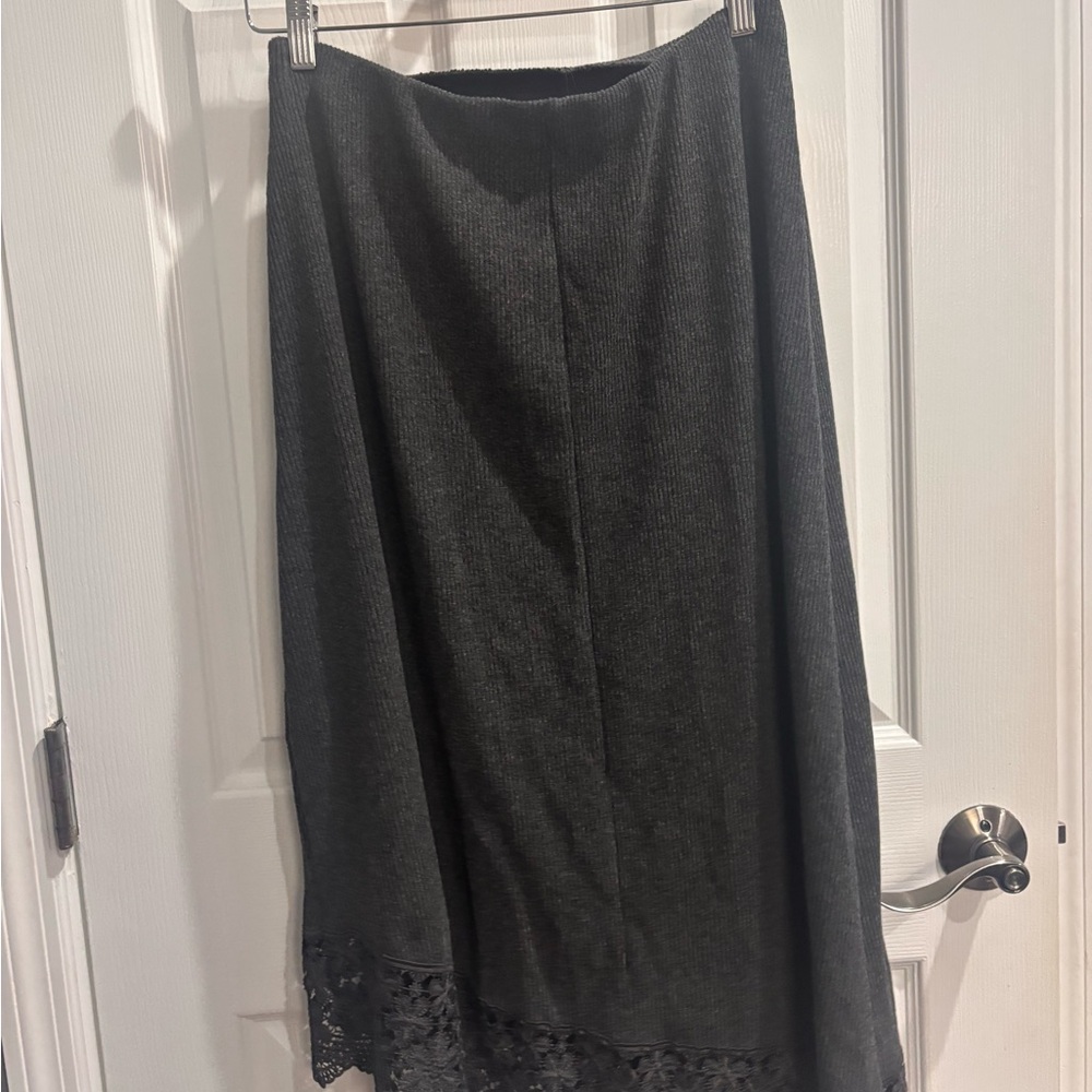 NWT Zara Elegant Dark Grey Asymmetrical Lace Hem Skirt